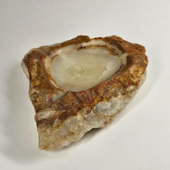 Onyx Ashtray Vintage Carved Stone Solid Rock Vide Poche Trinket Dish Heavy MCM - Picture 1 of 10